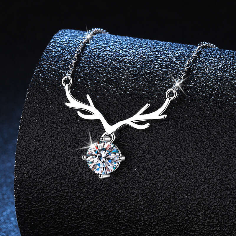 S925 Pure S925ier Pendant for Women Deer with You Clavicle Chain Valentine'S925 Day Gift MoiS925S925anite Necklace One caratS925 e09