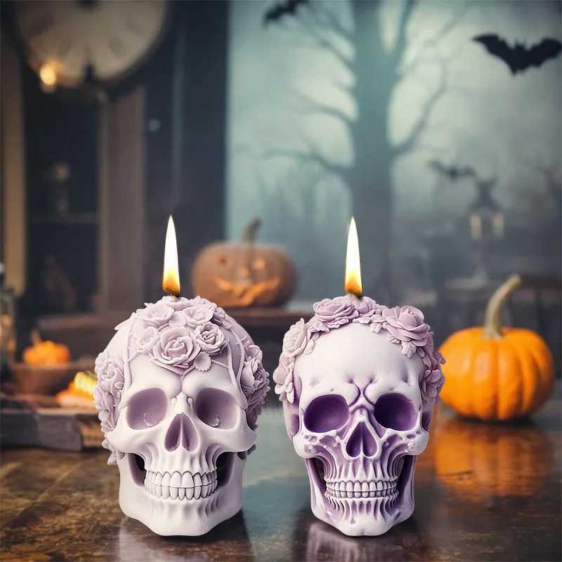 3D Rose Skull Flower Silicone Candle Molds Halloween Skull Decoration Crafts Resin Plaster Cement Mold DIY Hand Soap Making Tool W250704