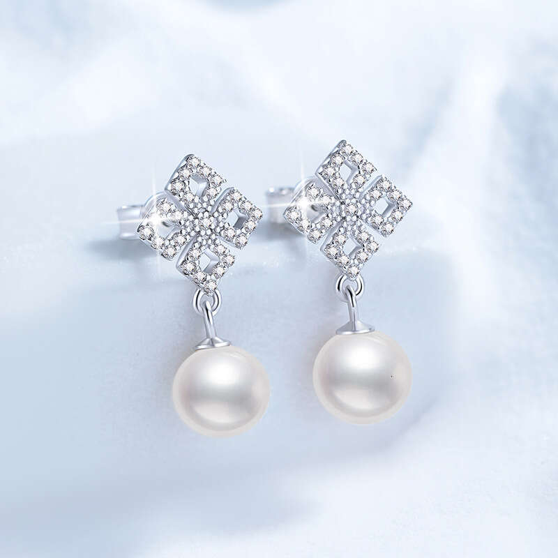 Full Dia MoiS925S925anite S925 Pure S925ier Natural FreS925hwater Pearl High-end EarringS925 for Women 14b