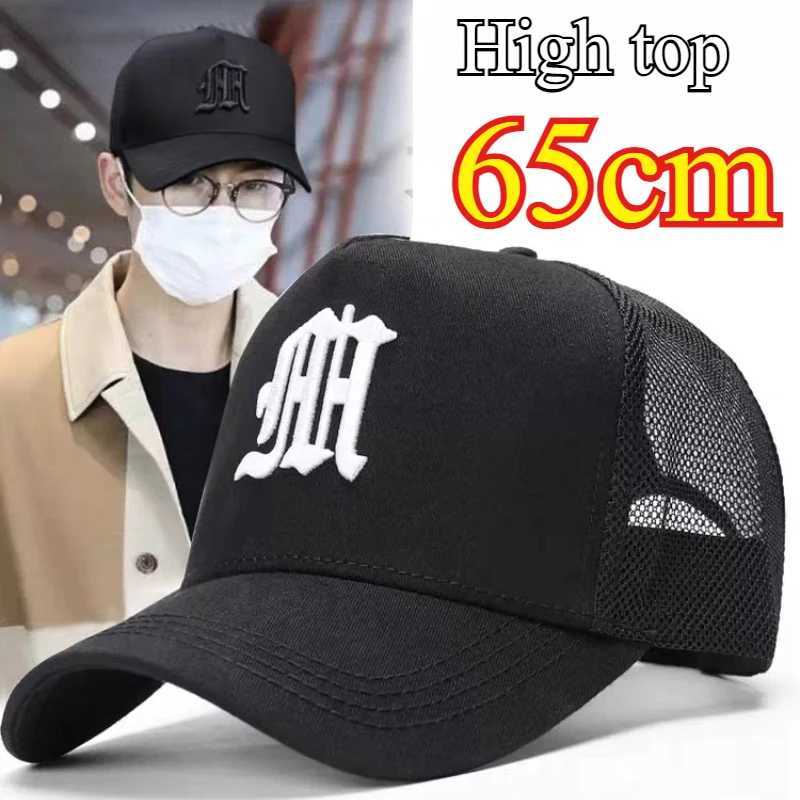 New Mens Large Size 65cm High Top Baseball Cap Tide Big Summer Thin Mesh Breathable Trucker Cap Embroidery Sun Hat Wen X250704
