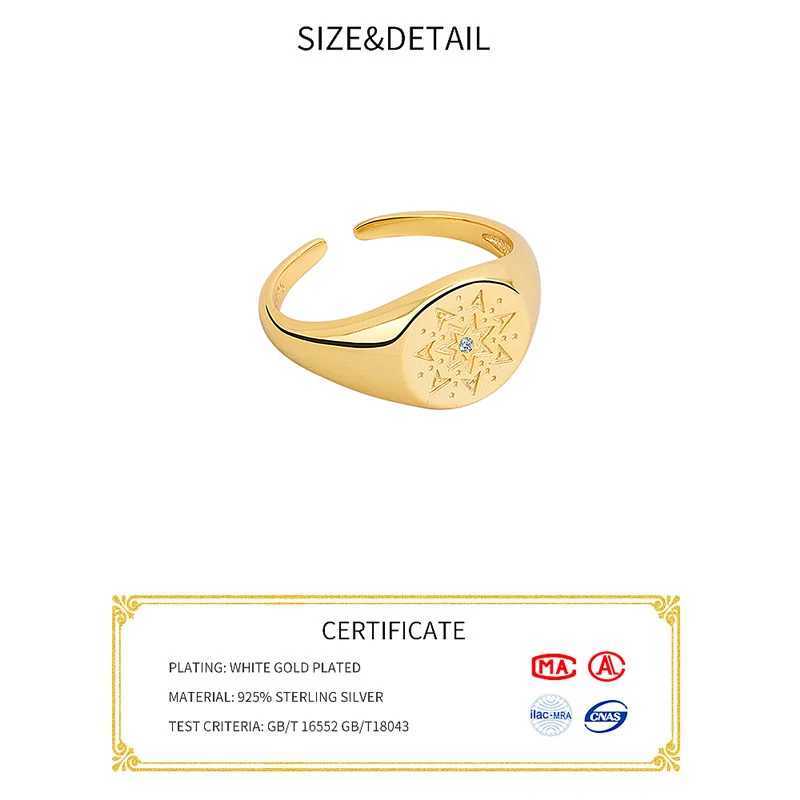 925 Sterling Silver New Simple Flower Eye Gold Color Rings Retro Distressed Opening Handmade Ring Fashion Fine Jewelry Y250704