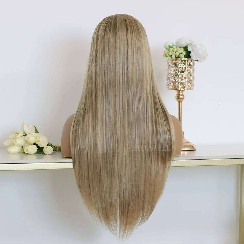 Highlight 13x4 Front Wig Synthetic Lace Wigs for Women Ombre Brown Mixed Blonde Glueless Heat Resistant Fiber Hair