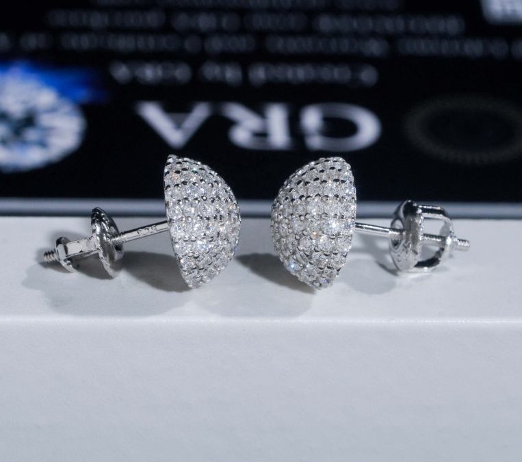 High Quality Hip Hop Iced Out Screw Back 925 Silver Men Moissanite Stud Earrings