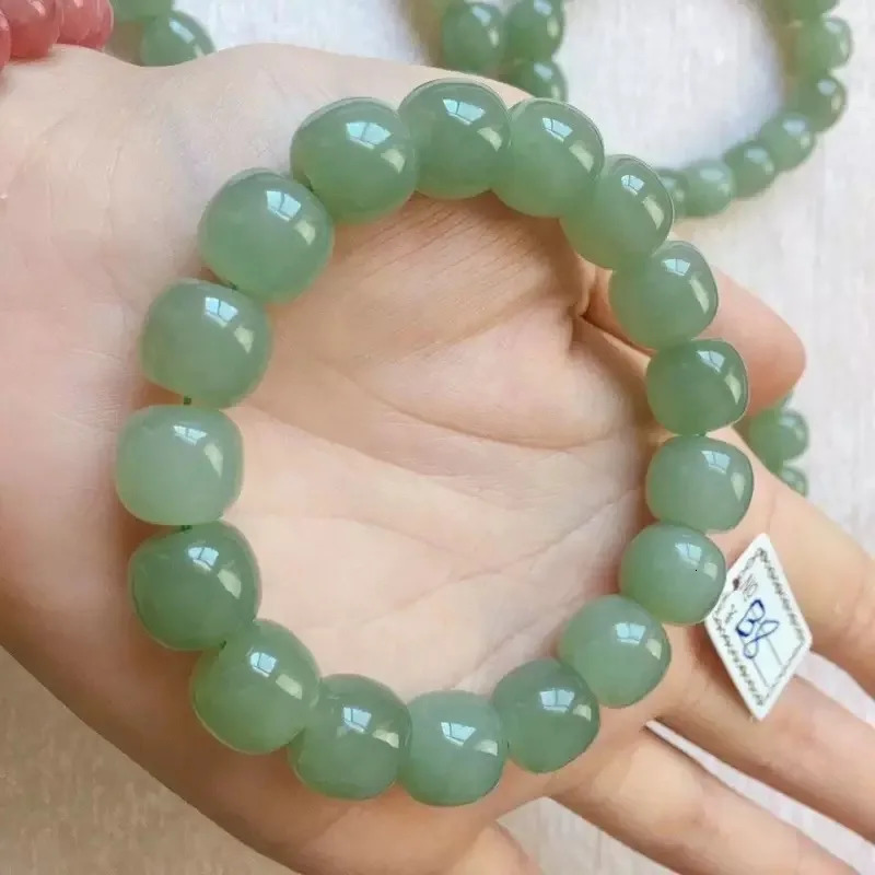 Hetian Jade Bracelet - Pale Green Nephrite Buddhist Beads Old-Cut Roundels 250628