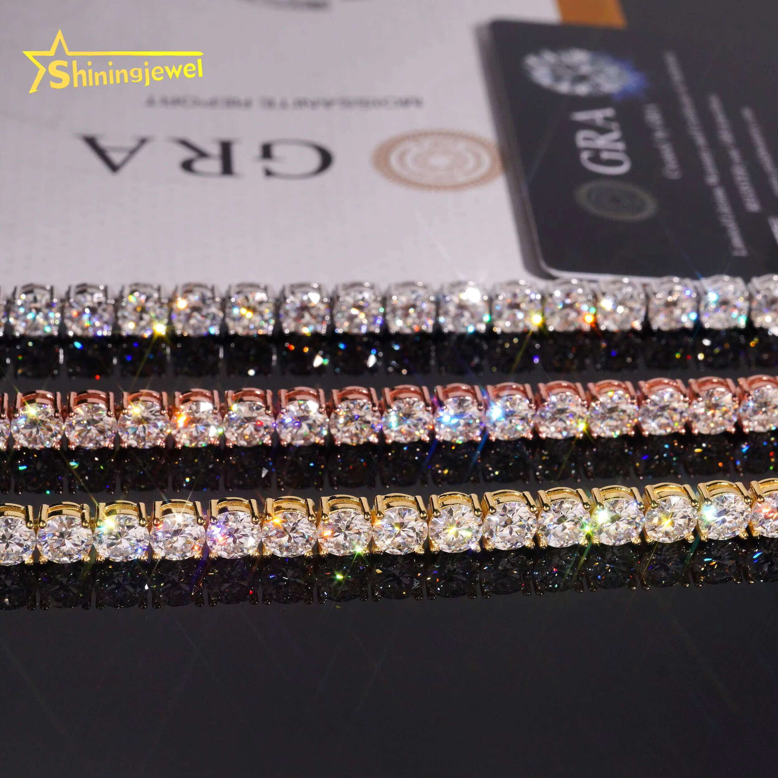 GRA Certificated Men Women 6.5MM Moissanite Tennis Necklace Hip Hop 925 Silver Tennis VVS Moissanite Chains Fine Jewelry