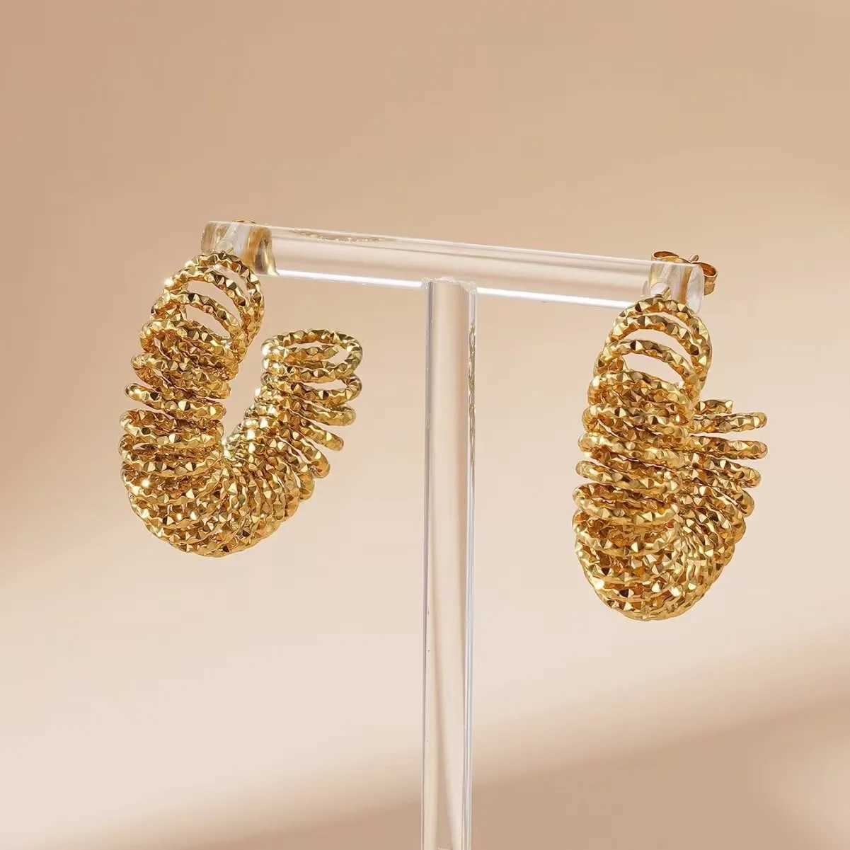 Gold and silver double-colored spiral earrings with multi-layered thin ring hammering design personzed and fashionable Y250704