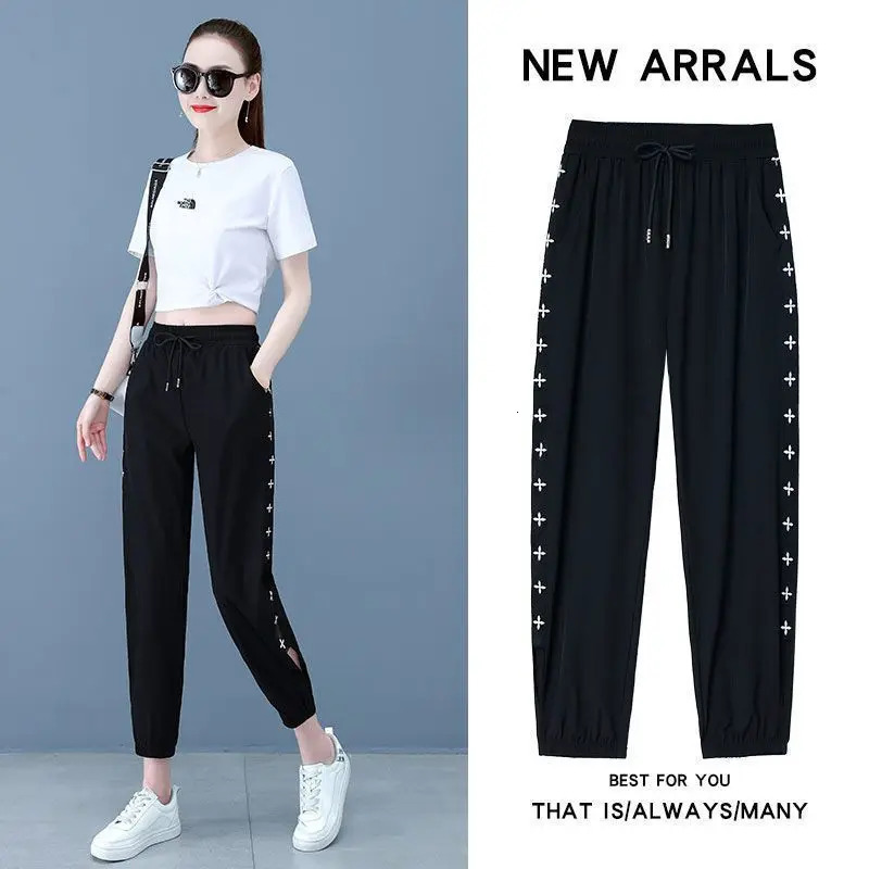 Ice Silk Quick-drying Pants Summer Thin 2025 Hollow-out Casual Harem 250704