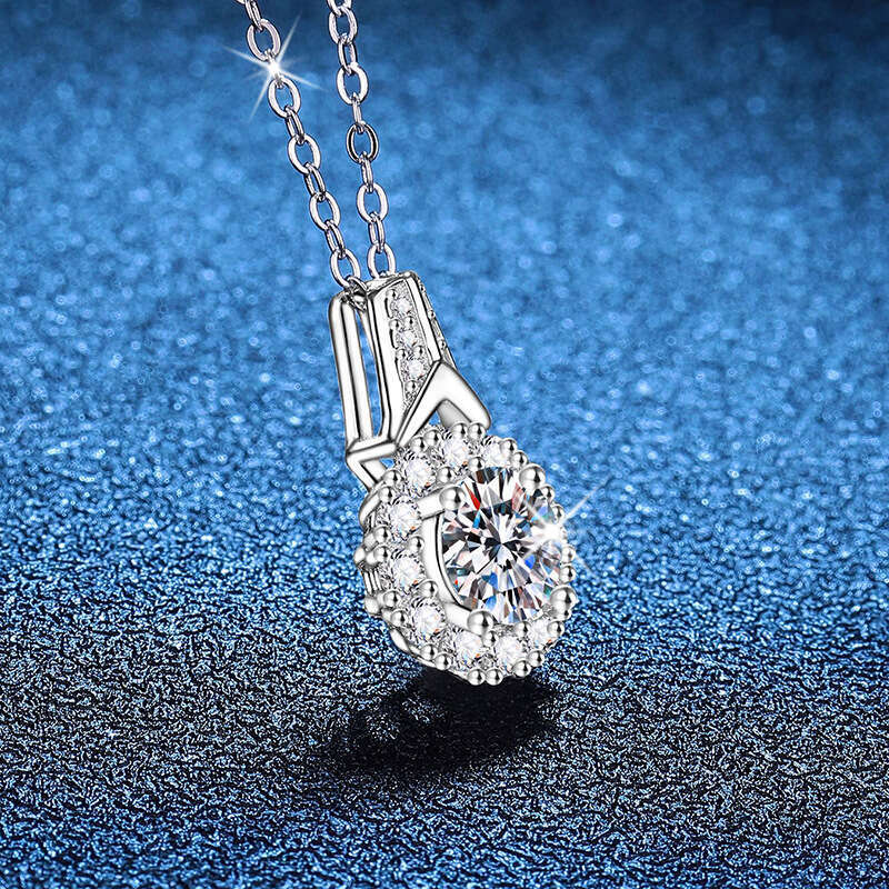 Jewelry MoiS925S925anite 1 2 3 caratS925 S925ier Pendant Crown Round Bag Necklace f3b