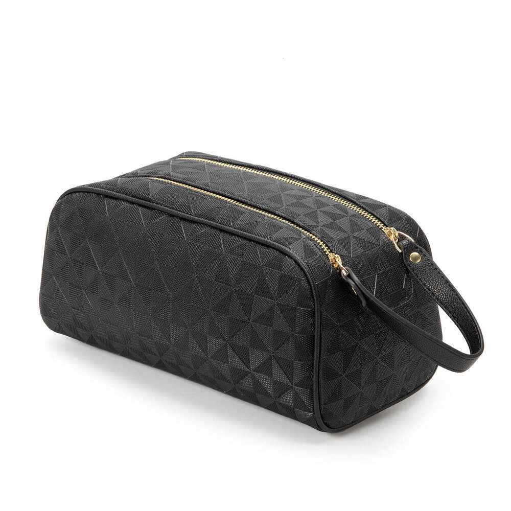 Lacel Urwebin Fashion Embossed Portable Double Zipper Makeup Clutch Toiletry Storage Large Capacity Handheld Cosmetic Bag