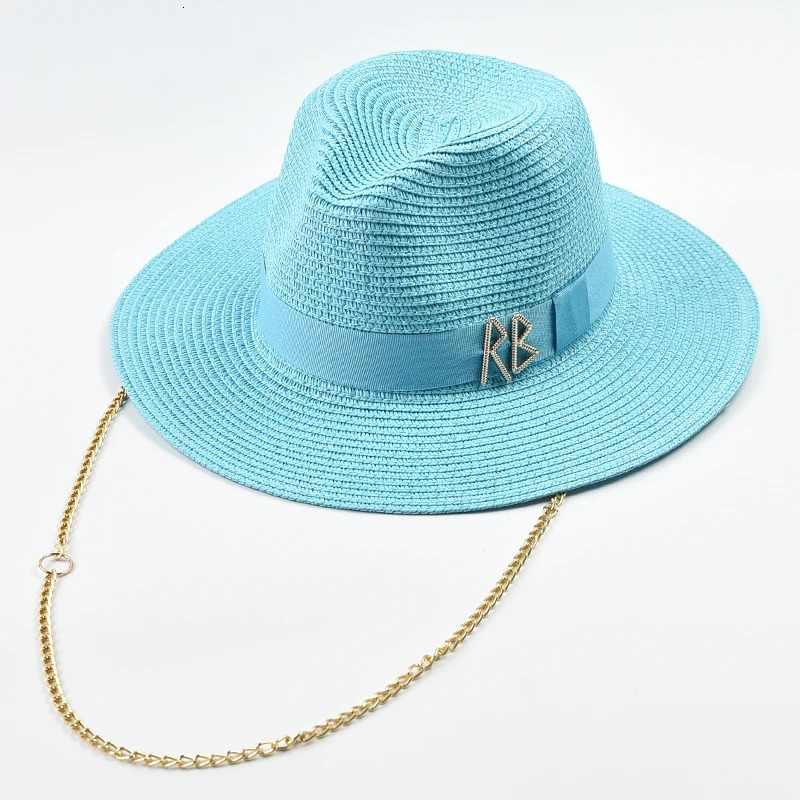 Fashionable Metal RB Letter Straw Hats for Women Men Summer Outdoor Holidays Beach Sun Hat Panama Hat 250703