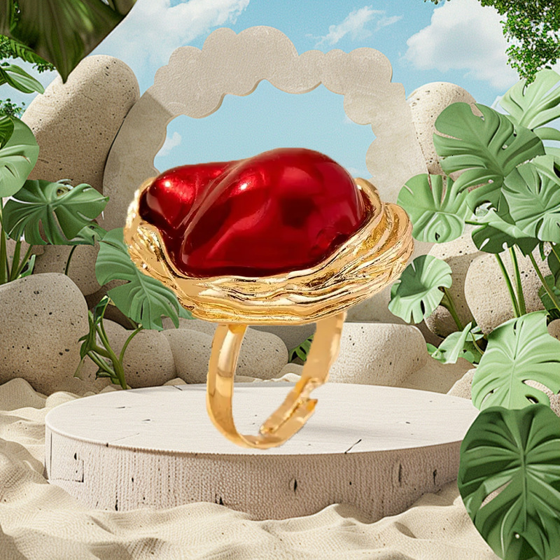 French Style Irregular Pearl for Women, Exaggerated Index Finger Ring, Unique Fashion Design, New Trendy Open Ring