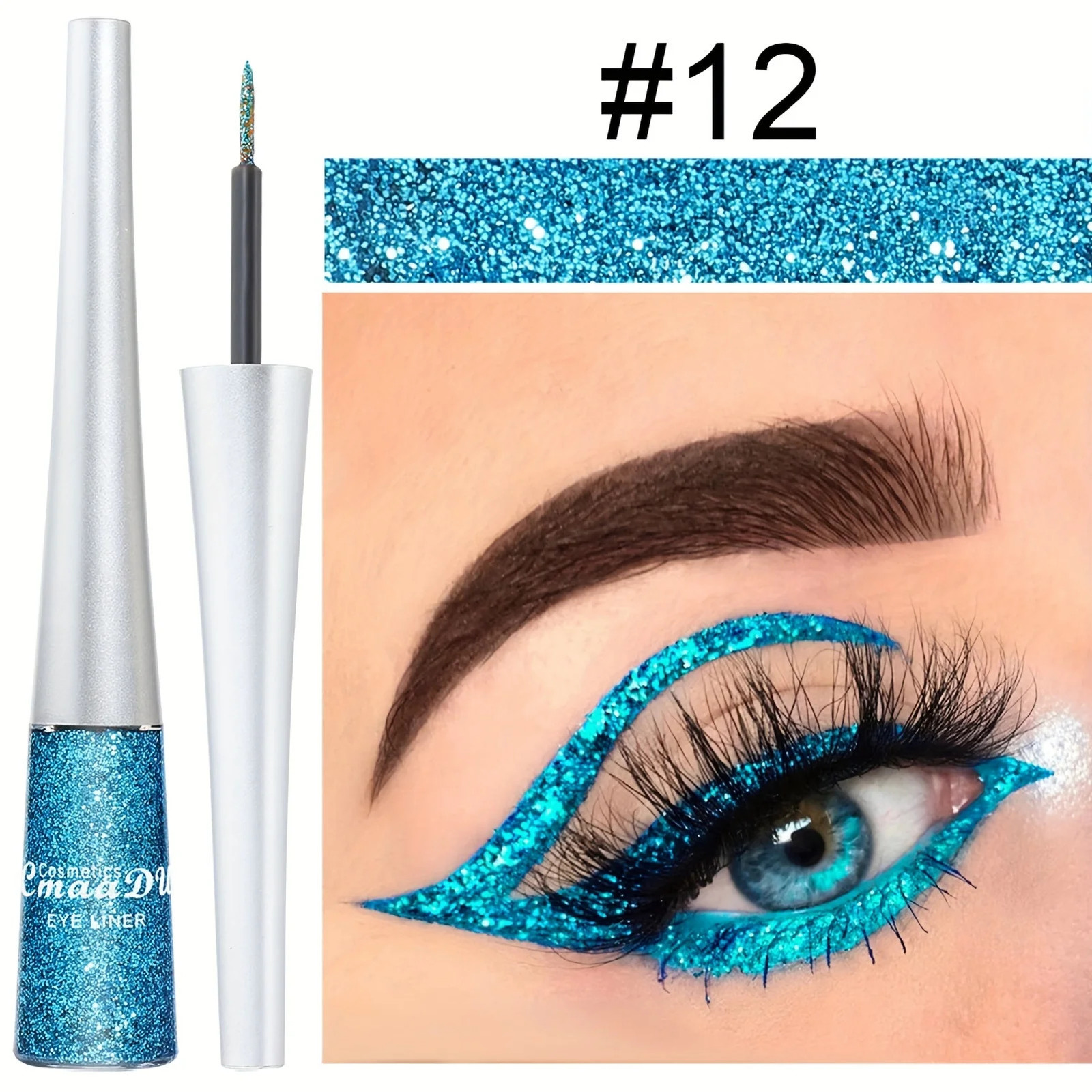 Long-Lasting Liquid Eyeliner Pen - Shimmer in Silvery Green Blue | Waterproof Smudge-Proof Makeup 250704