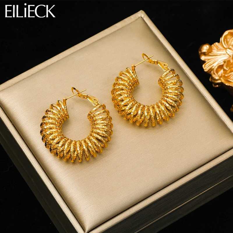316L Stainless Steel Gold Plated Thread Hoop Earrings For Women Luxury Waterproof Ear Jewelry Party Wedding Gift Jewelry Y250704