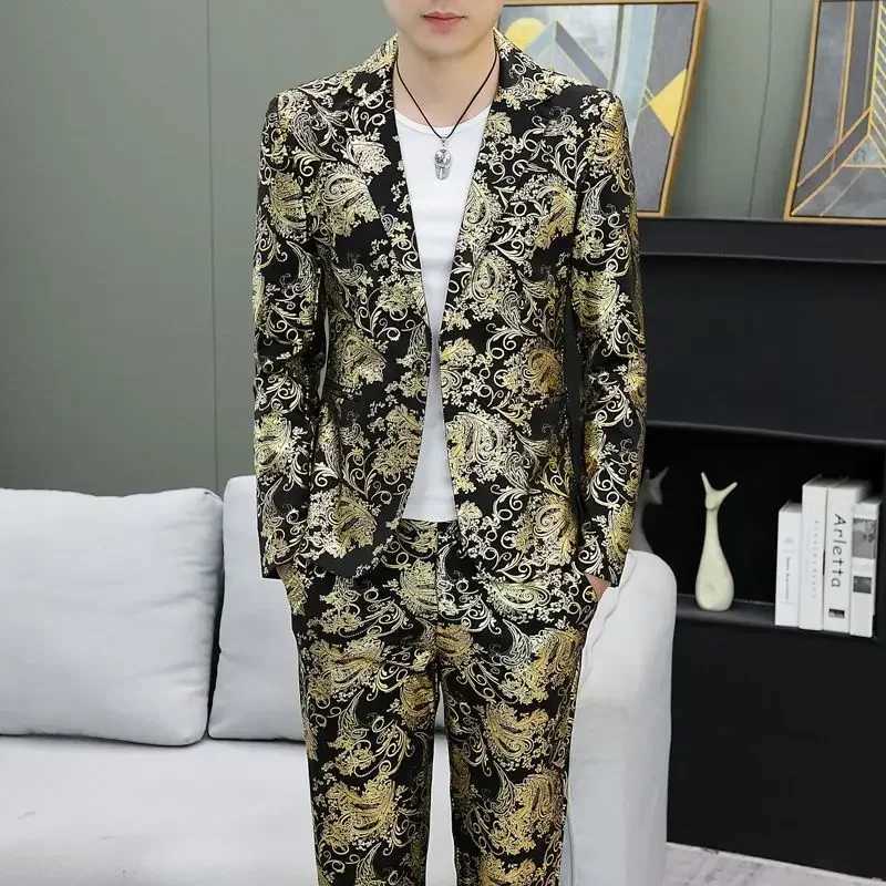 Printed Male Blazer Chinese Single Breasted Coat Mens Suit Jackets Stamp Korean Style Casual Elegant New In Fashion 2024 Suits X250704