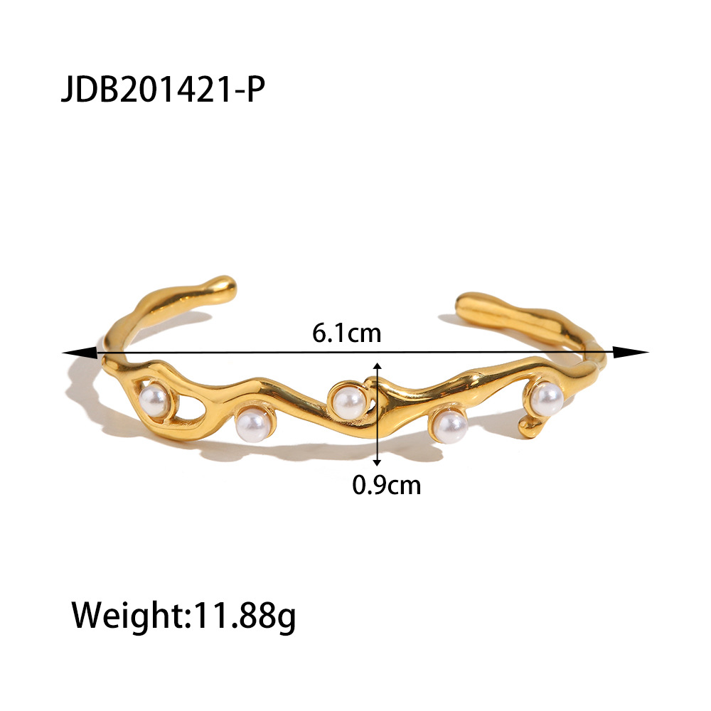 25 Luxury Jewelry Designer Bracelet Titanium Steel Plated 18 Gold Pearl Bracelet High End Sensation Open Titanium Steel no Fade Exquisite Versatile Da