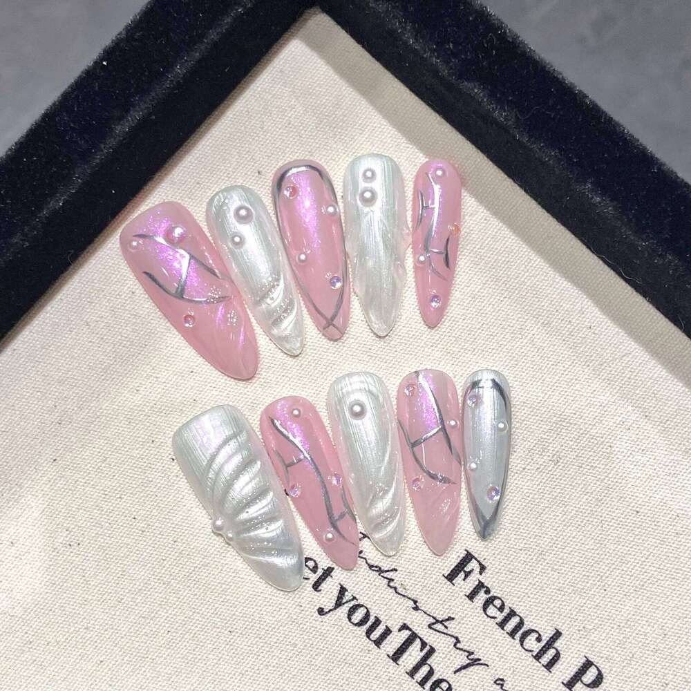 10Pcs Aurora Handmade False with Jelly Glue Long Al Fake Nail Art Shell Design Press on Nails Full Cover Manicure Tips X250704