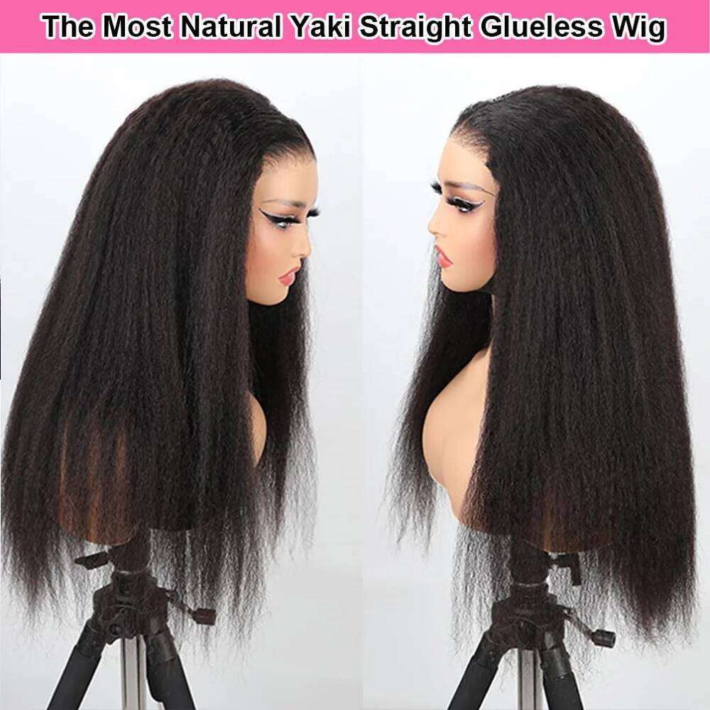 Kinky Straight Glueless Wigs For Women Ready To Wear And Go 180 Density 4x4 Closure Pre Cut Lace Human Hair Wig Natural
