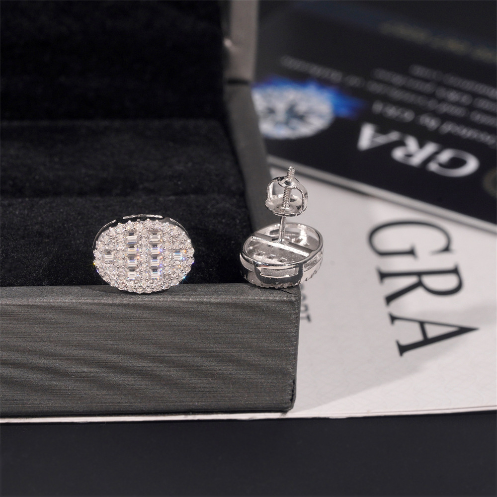 Pass Diamond Tester GRA Certified VVS Diamond 925 Sterling Silver Oval Baguette Moissanite Stud Earrings Men Earring