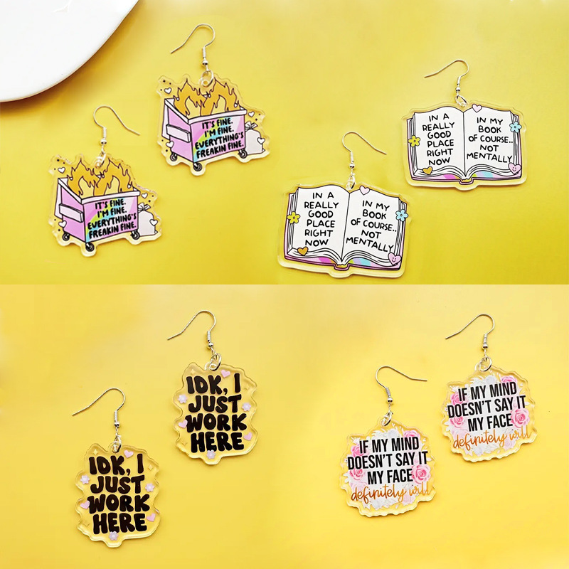 Cute Book Funny English Sign Earrings Graffiti Stickers TEMU Xiyin