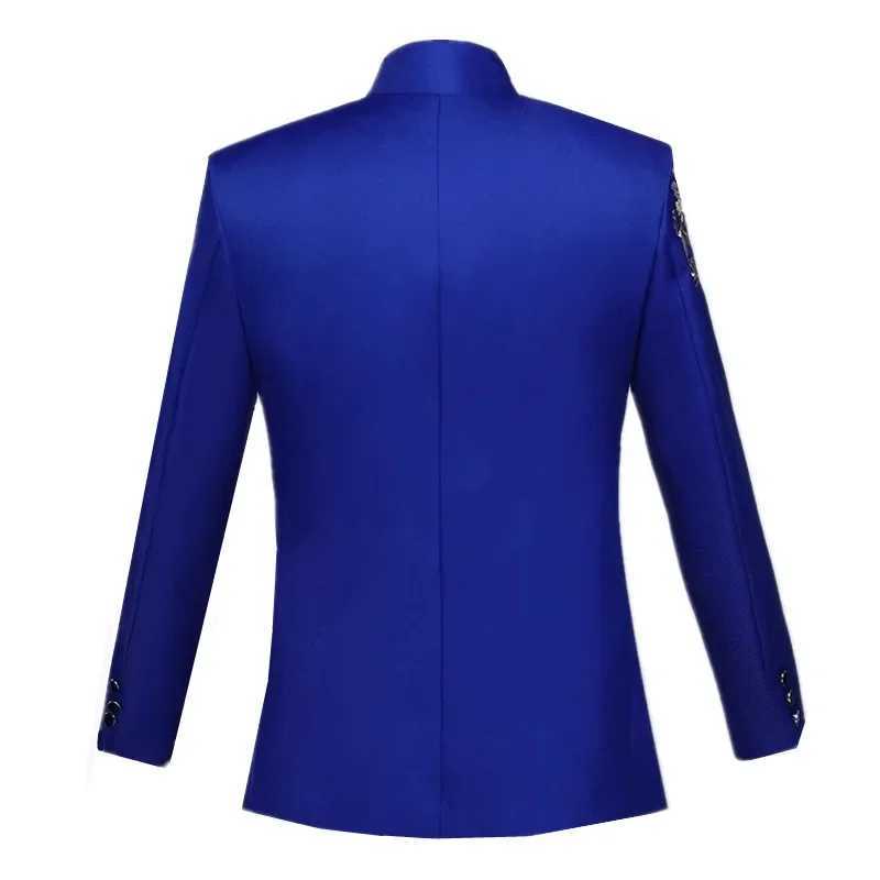Fashion Men Standing Collar Embroidered Suit Male Business Social Wedding Prom Stage Performance Blazer and Pants X250704