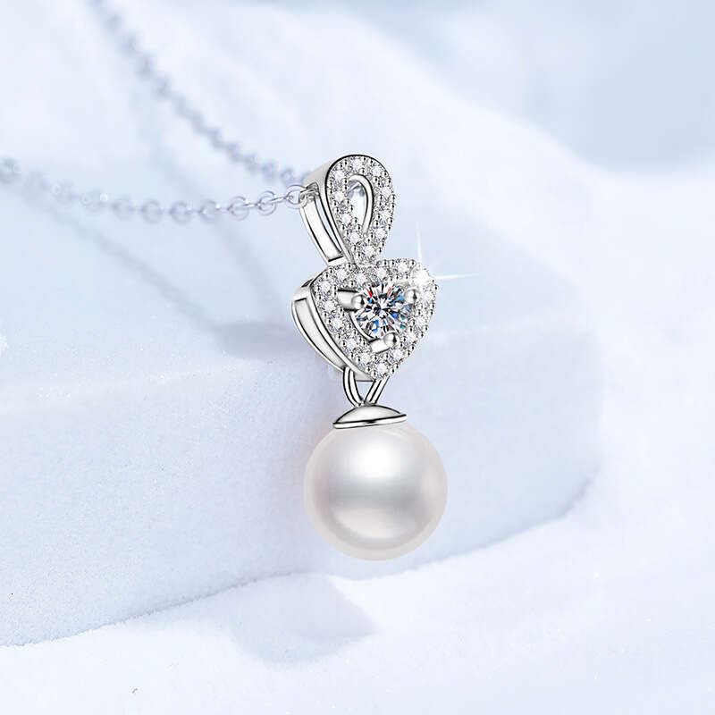 S925 Pure S925ier MoiS925S925anite Necklace Natural FreS925hwater Pearl Aurora Near Round 8mm Heart-S925haped Pendant bdc