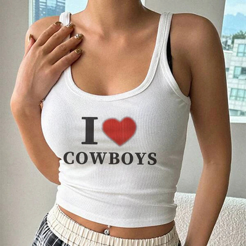 I Love COWBOYS Women Baby Tank Fashion Personality Sleeveless Crop Top 2000s Y2k Goth Short Vest Summer Street Style Camisole 250704