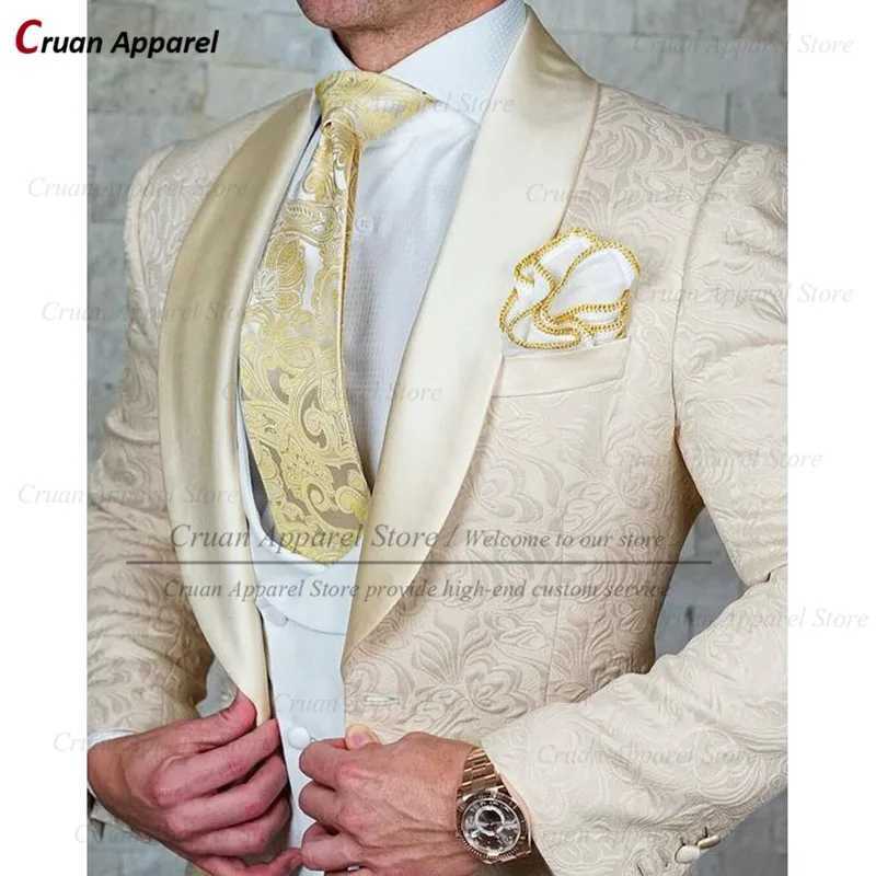 Wedding Groom Suit Luxury Blue Jacquard Suits for Men Slim Fit Prom Party Tuxedo Champagne Blazer Vest Pants 3 Pieces 2025 X250704