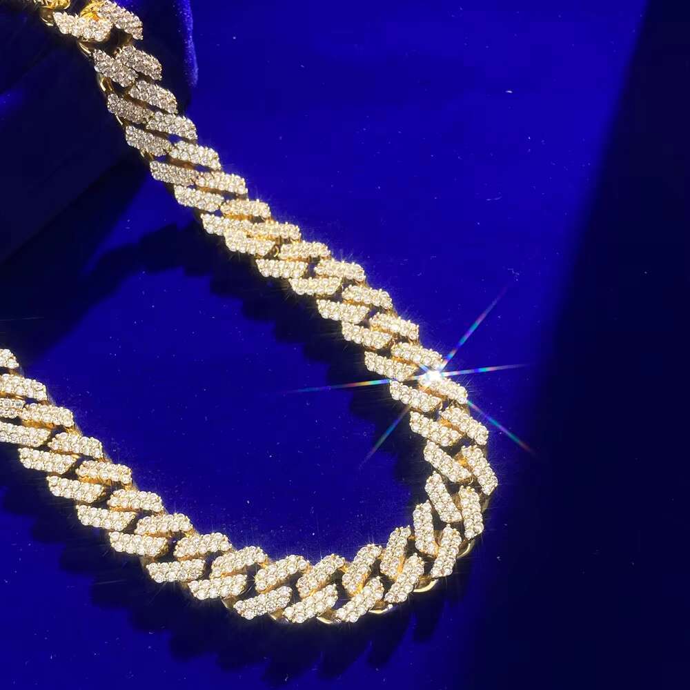 12MM Iced Out Miami Prong VVS Moissanite Diamond Cubic Zirconia Box Clasp Thick Cuban Link Choker Chain Necklace