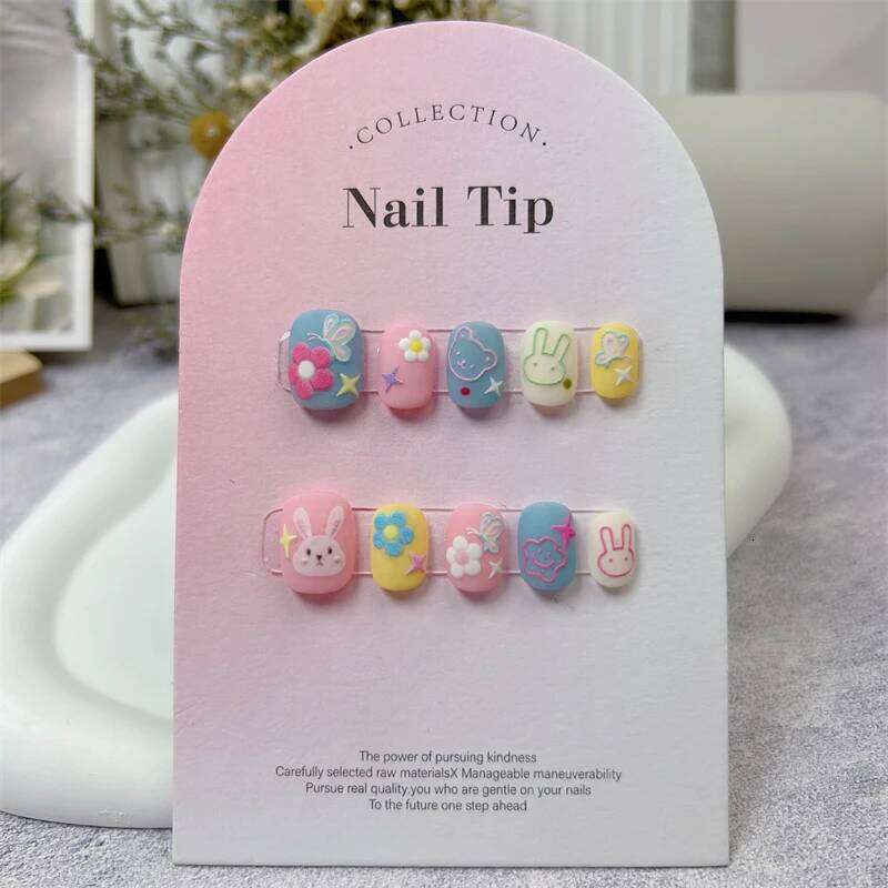 Cute Rabbit Handmade Press on Fake Short Round Head Manicure Nail Art Kawaii False Nails Full Cover Finger Tips Girl X250704