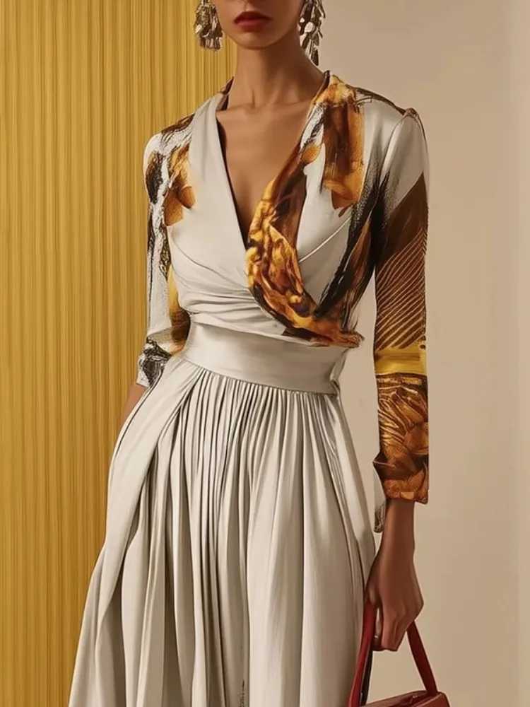 Fracy Womens Elegant One-piece Suit Printed Dp V-neck Long Slves Jumpsuit 2025 Elastic High Waist Wide Leg Jumpsuits X250704
