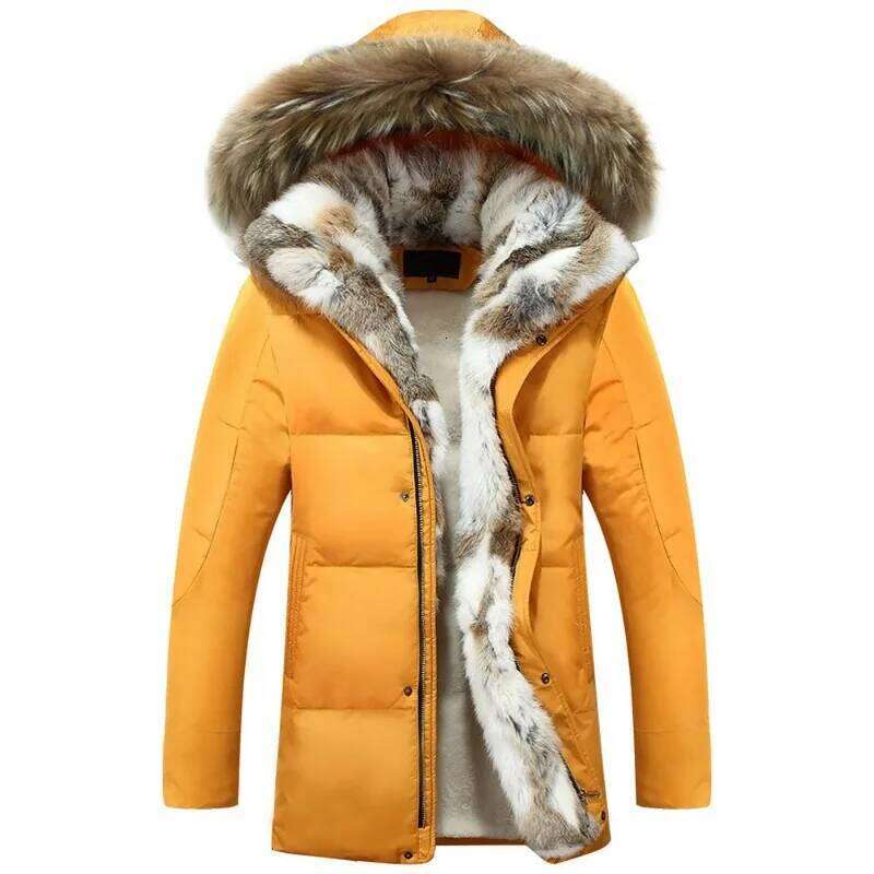 Mens Fur Collar Warm Fleece Lined Down Jackets Coats Men Hooded Coat Waterproof Puffer Warmth Winter Jacket 250703
