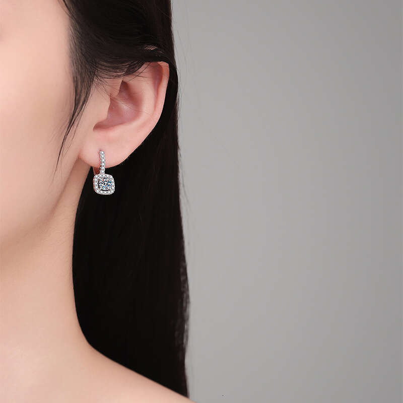 S925 Pure S925ier High-End Feel S925quare 1 caratS925 MoiS925S925anite EarringS925 ec4