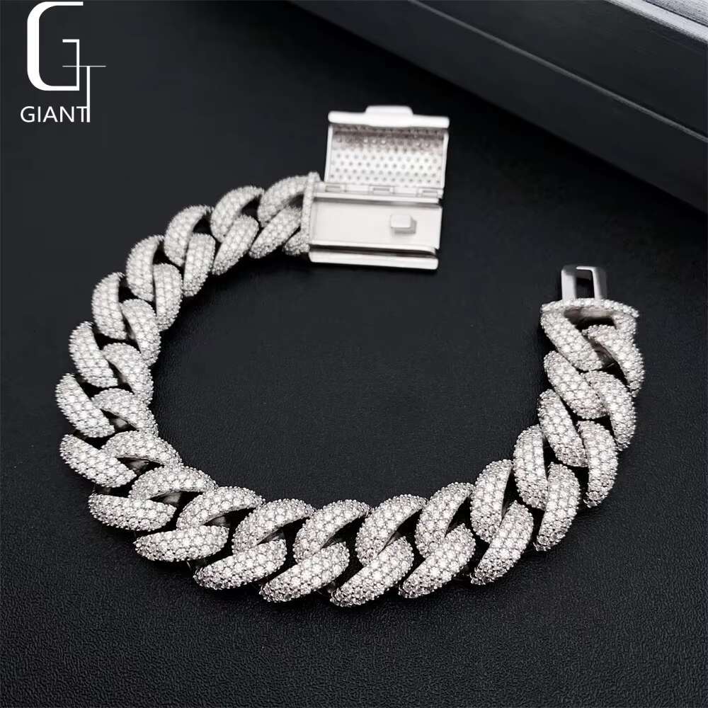 15 mm HIP HOP 925 Sterling Silver VVS Moissanite Diamond Cuban Jewelry Fashion Cuban Link Chain Necklace Bracelet Unisex