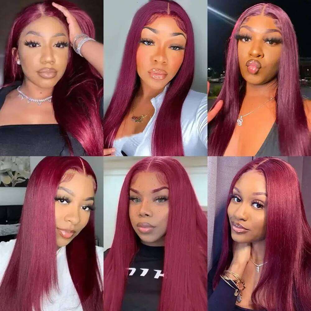 13x6 Red HD Wig Pre-Plucked Glueless Long Straight 99j Bury Synthetic Lace Front Wigs For Black Women