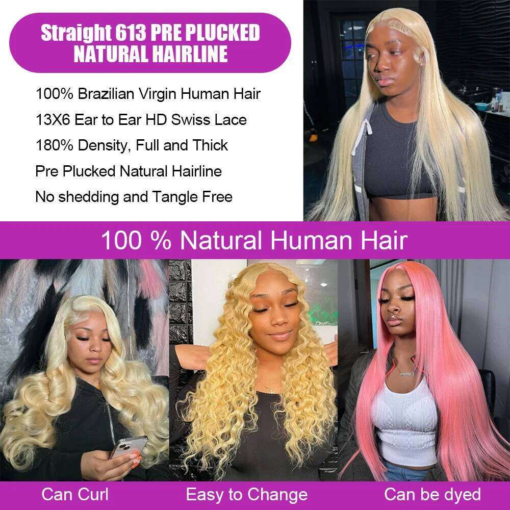 613 Honey Blonde 13x6 HD Transparen Loose Deep Wave Lace Frontal Wig 30 40 Inch 13x4 Curly Human Hair Wigs For Women
