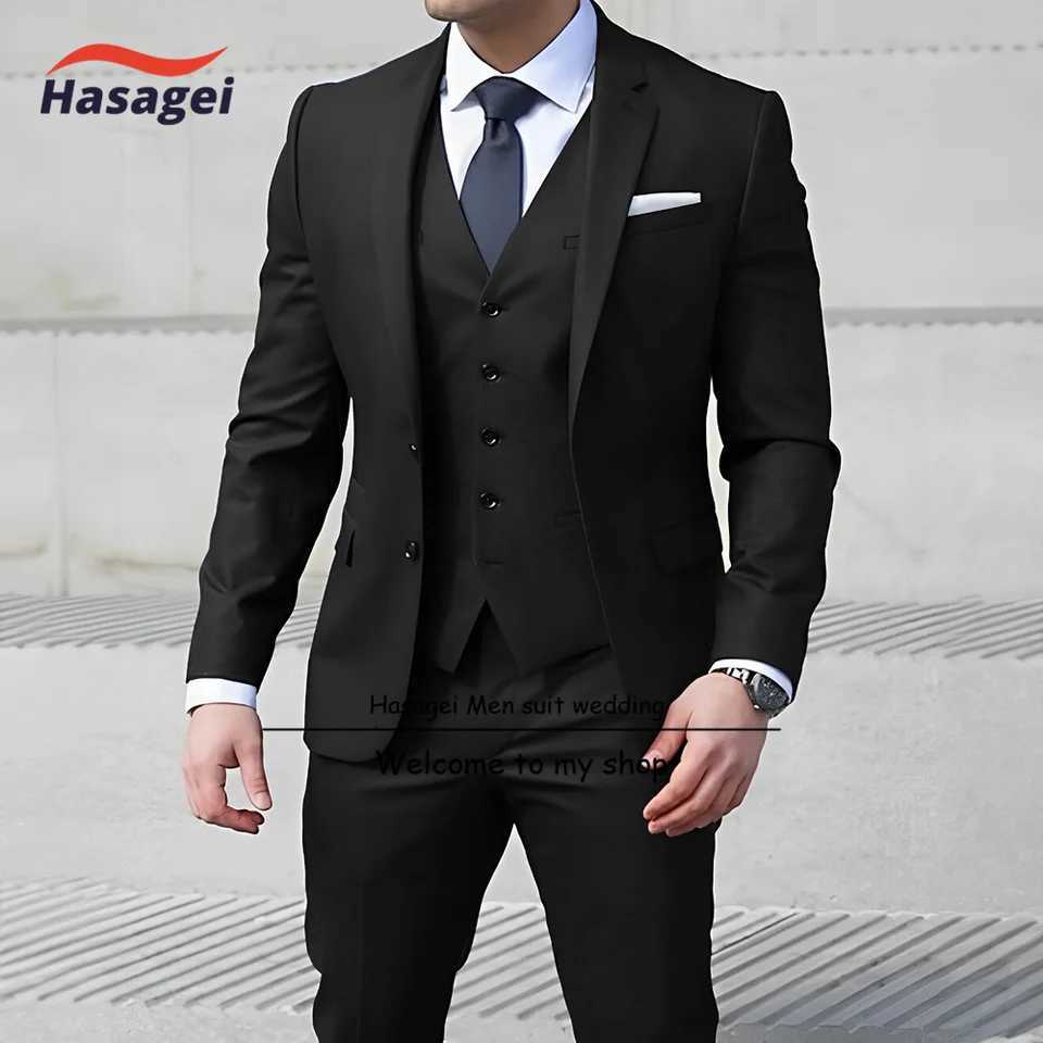 Navy Blue Mens Business Suit 3-piece Slim Fit Jacket Pants Vest Formal Commuting Clothes Wedding Groom Tuxedo X250704