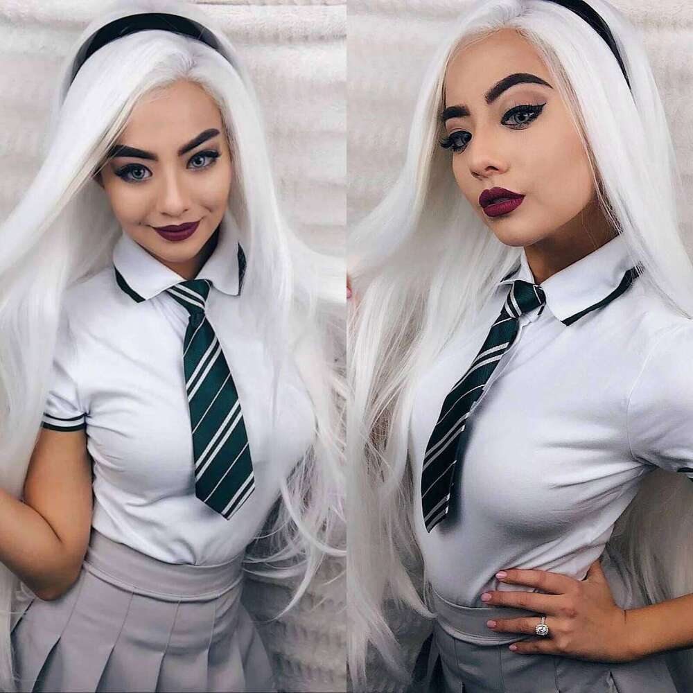 Straight Synthetic Lace Front Glueless Ready to Wear Long Wig Cosplay Snow White Colored Wigs for Women