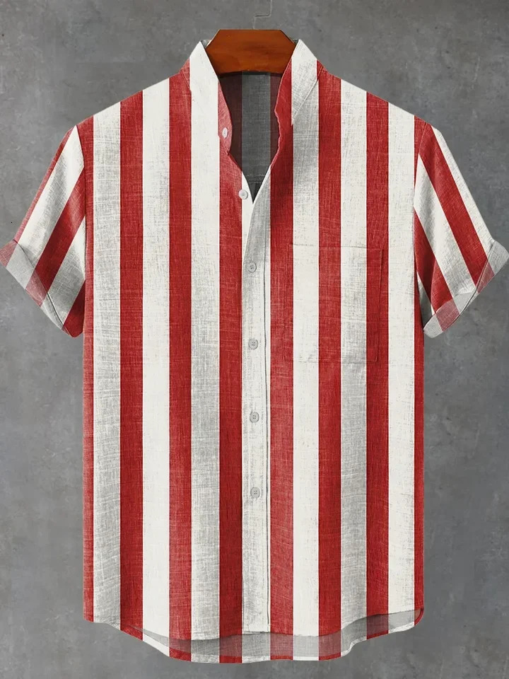 Mens striped linen short-sleeved shirt hit 2025 comfortable button-up shirt 250704