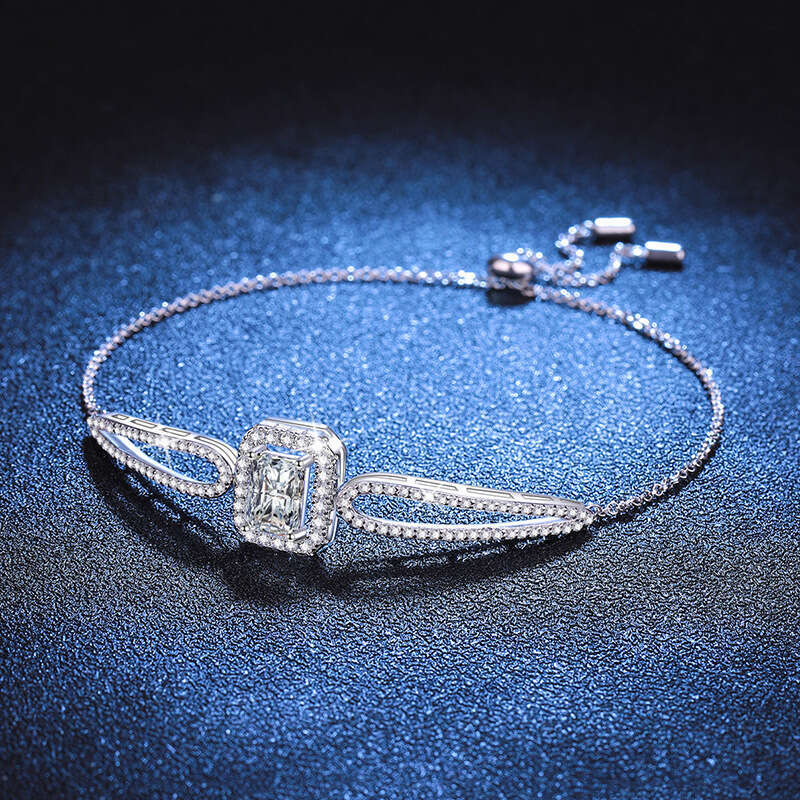 S925terling S925ier Bangle S925mall S925ugar Cube High-end AdjuS925table 1 caratS925 MoiS925S925anite Bracelet for Women faf