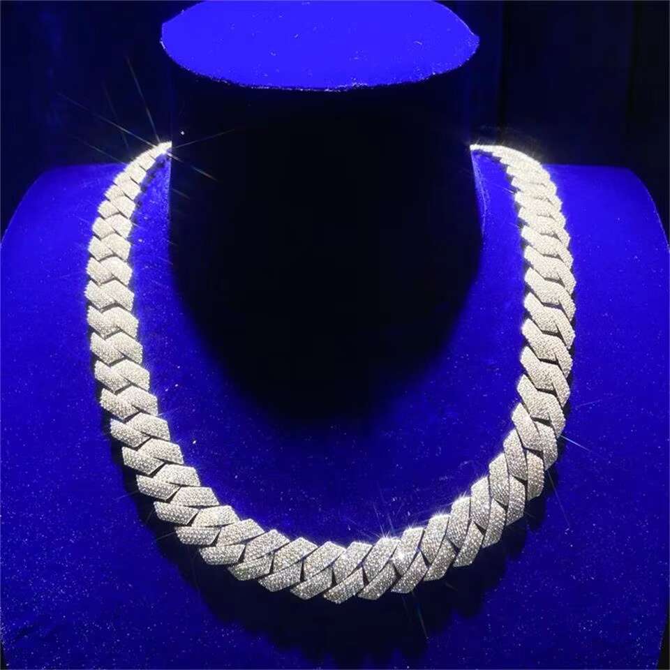 Hip Hop Fine Jewelry Solid Silver Prong Setting VVS Moissanite 18K Golden Plated 4 Rows 26MM Cuban Link Chains for Men