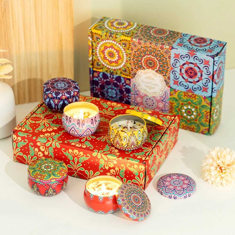 6/4pack Mixed Scented Candles Jar Vintage Flower Candle Jars Soy Wax Fragrance Candle Wedding Birthday Gift Home Decoration W250704