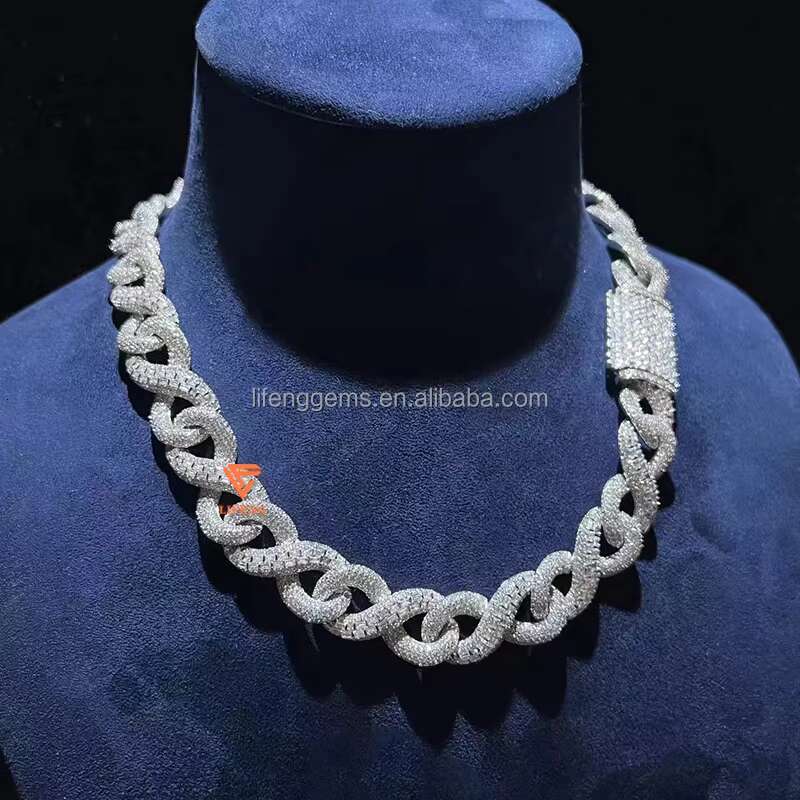 14MM Hot Selling Silver Moissanite Necklace VVS Diamond Luxury Cuban Chain in Hip-Hop Style With Gold Plating