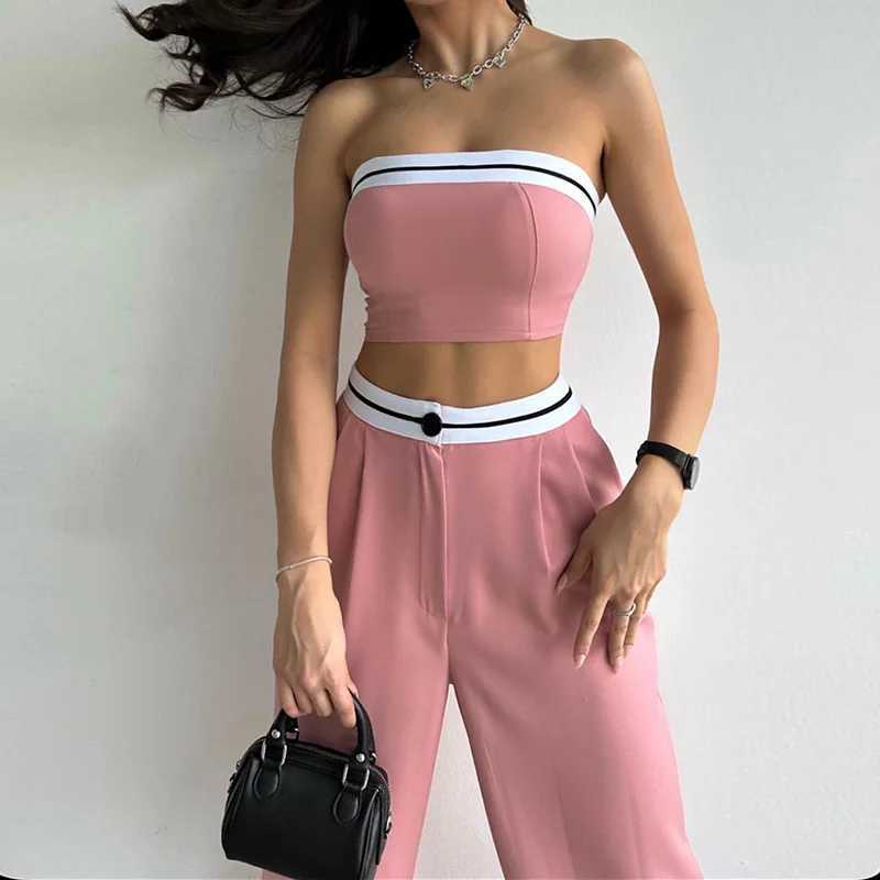 Womens Two-Piece Solid Color Slveless Vest Bra buttoned Pants Summer Sexy Set X250704