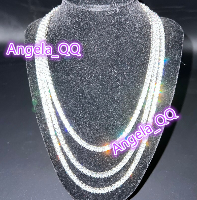 RINNTIN Hip Hop 925 Sterling Silver 3mm 4mm 5mm VVS Moissanite Diamond Necklace Moissanite Tennis Chain