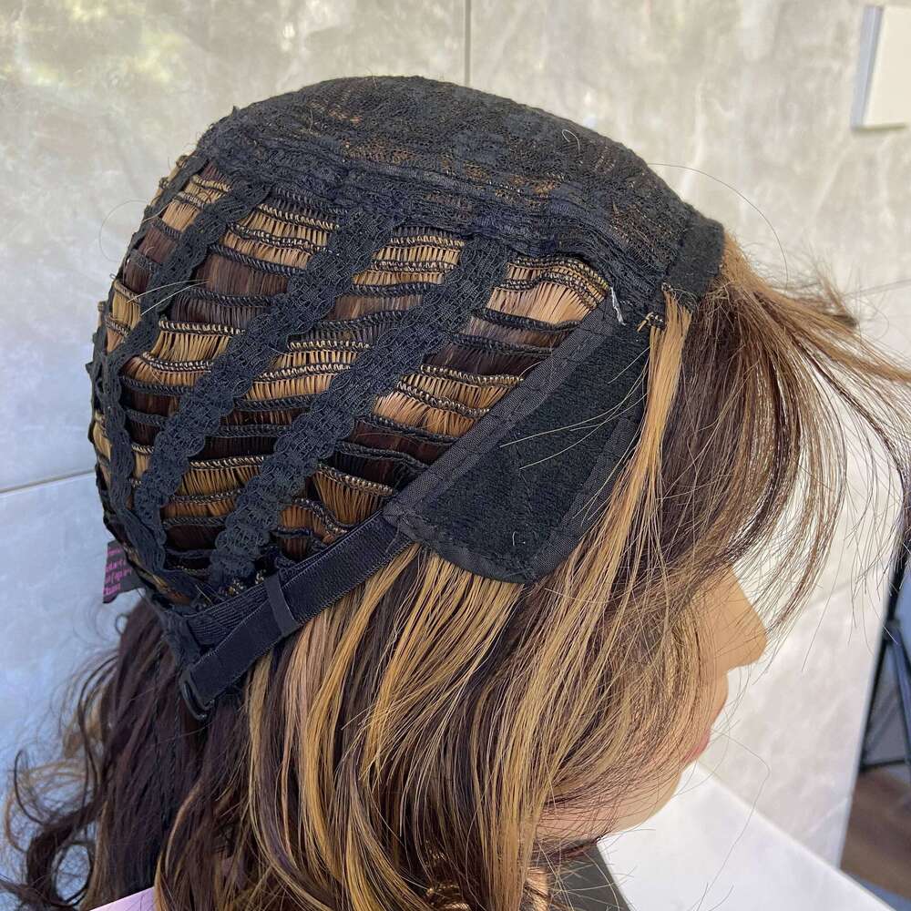 Fashiomag Wavy Brown Mix Synthetic Hair Wigs With Bangs Women Natural Daily Use Wig