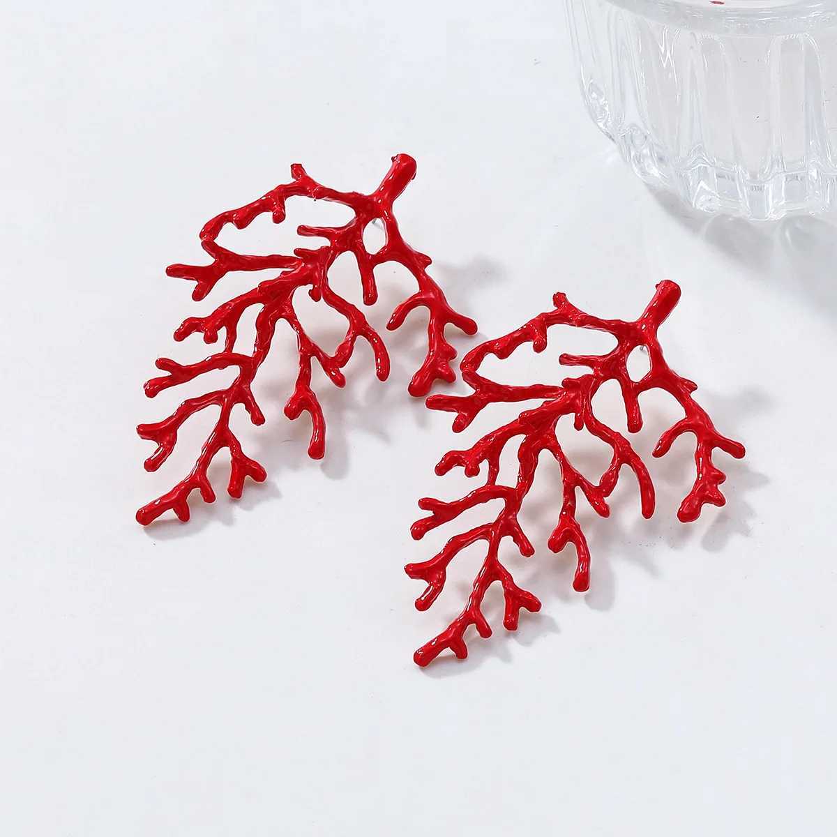 ZA Exaggerated New Temperament Red Alloy Coral Big Earrings Y250704