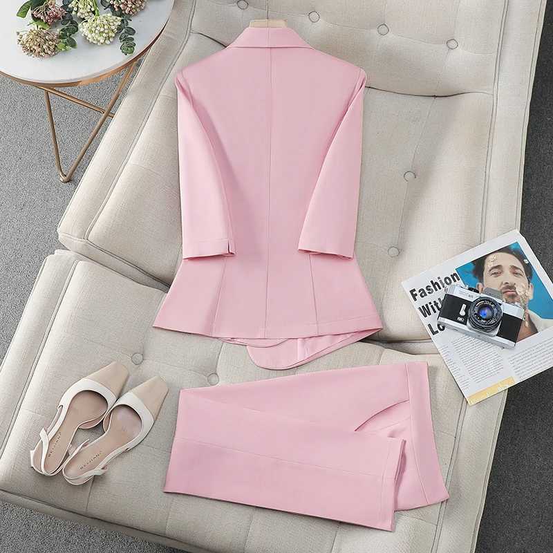 ZJYT Fashion Spring Ladies Pant Suit Women Office Formal Thr Quarter Slve Blazer Trousers Set Two Piece Outfit Plus Size X250704