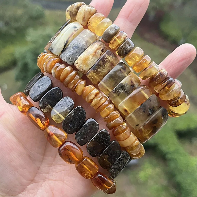 Original Amber Bracelets for Unisex Genuine Irregular Beads Natural Black Green Healing Jewelry Factory Unique Gift 250628