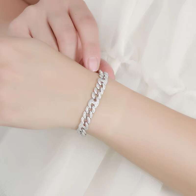 Full diamond hip-hop S925 sterling silver 8mm pig nose Cuban bracelet 5A zircon trendy Cuban bracelet