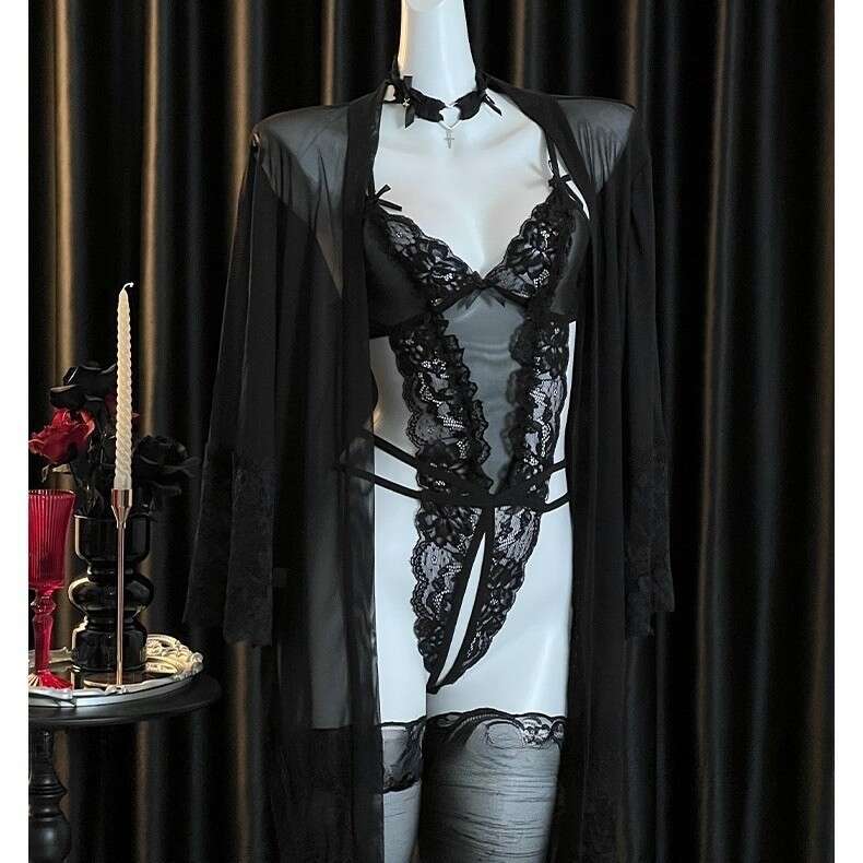 Sexy Lingerie New Sexy Lingerie Lace Bodysuit See-Through Robe Red Uniform Temptation Hollow Out Set For Women Women Lingerie